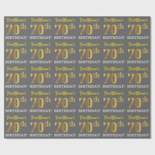 Papier Cadeau Gray, imitation doré « 70e ANNIVERSAIRE » (Plat)
