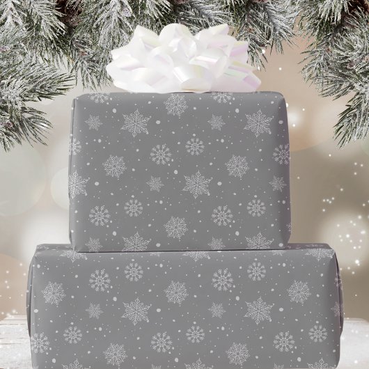 Papier Cadeau Gray White Snowflakes Pattern Christmas Holiday