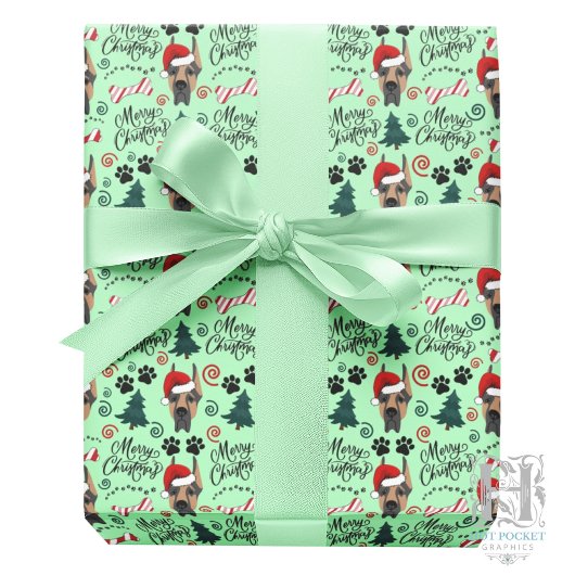 Papier Cadeau Great Dane Christmas Gift Wrapping Paper in Green