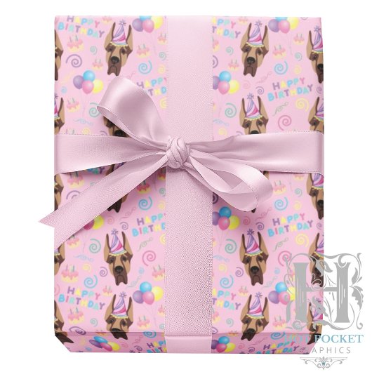 Papier Cadeau Great Dane Wrapping Paper in Pink