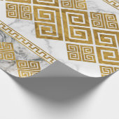 Papier Cadeau Grec Meander - Clé grecque Marbre blanc et or (Coin)