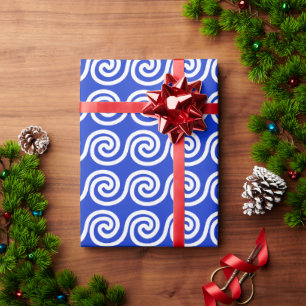 Papier Cadeau Grec Meander Key Waves Motif Bleu