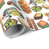 Papier Cadeau Grèce Méditerranéen Imprimer Cuisine grecque (Coin rond)