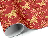 Papier Cadeau Greek Ornament Frame Golden Horse Pattern Red (Coin rond)