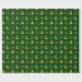 Papier Cadeau Green and Gold Christmas Reindeers (Plat)