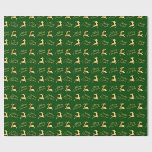 Papier Cadeau Green and Gold Christmas Reindeers (Plat)