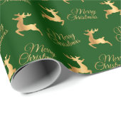 Papier Cadeau Green and Gold Christmas Reindeers (Coin rond)