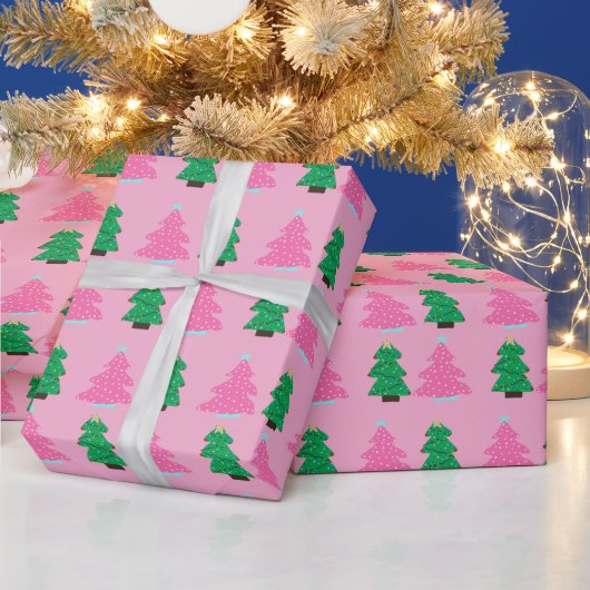 Papier Cadeau Green and Pink Christmas Trees (Vacances)