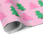 Papier Cadeau Green and Pink Christmas Trees (Coin rond)