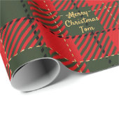 Papier Cadeau Green and Red Plaid Ajouter un nom Texte Cadeau de (Coin rond)