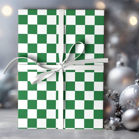 Papier Cadeau Green and White Holiday Check