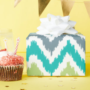 Papier Cadeau Green Aqua Grey Zigzags Ikat Motif