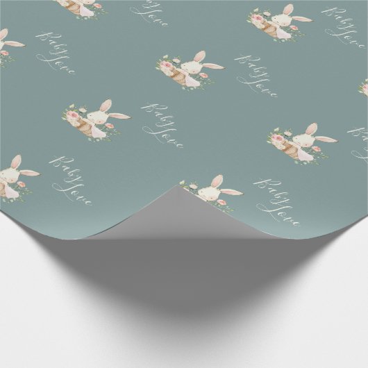 Papier Cadeau Green Baby Love Script Baby shower élégant (Coin)