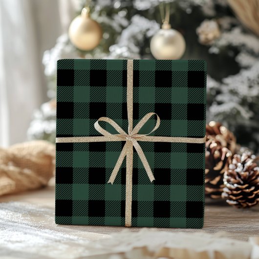 Papier Cadeau Green Black Buffalo Plaid Classic Gingham