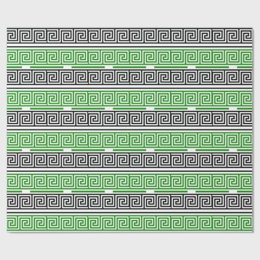 Papier Cadeau Green Black White Greek Key Fret Pattern Design  (Plat)