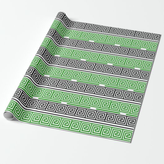 Papier Cadeau Green Black White Greek Key Fret Pattern Design  (Déroulé)