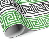 Papier Cadeau Green Black White Greek Key Fret Pattern Design  (Coin rond)