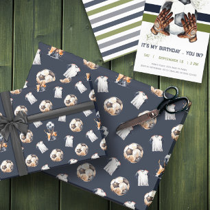 Papier Cadeau Green Blue Sports Football Thématique Football Soc