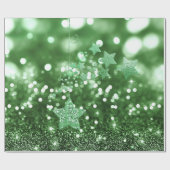 Papier Cadeau Green Bokeh Faux Parties scintillant et étoiles (Plat)