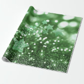 Papier Cadeau Green Bokeh Faux Parties scintillant et étoiles (Déroulé)