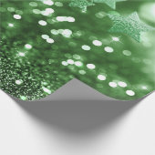 Papier Cadeau Green Bokeh Faux Parties scintillant et étoiles (Coin)