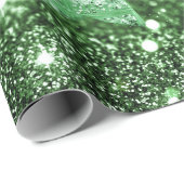 Papier Cadeau Green Bokeh Faux Parties scintillant et étoiles (Coin rond)
