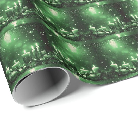 Papier Cadeau Green Candles Christmas Holiday Wrapping Paper (Coin rond)