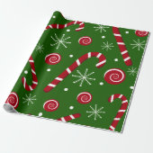 Papier Cadeau Green Candy Cane & Swirl Christmas Wrapping paper (Déroulé)