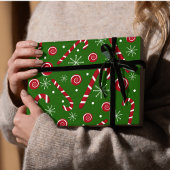 Papier Cadeau Green Candy Cane & Swirl Christmas Wrapping paper