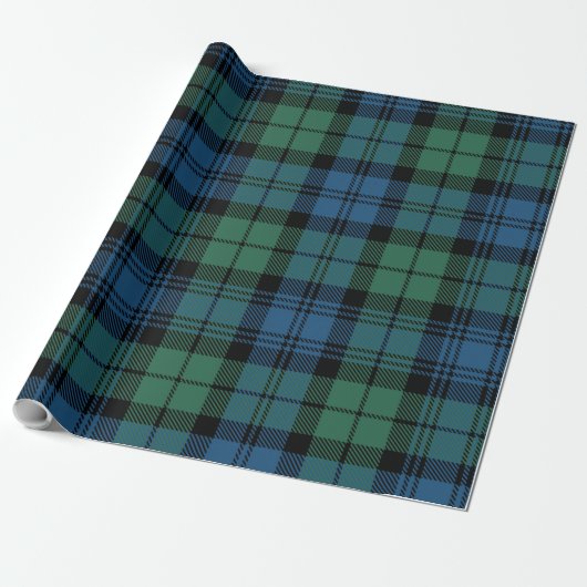 Papier Cadeau Green Check Plaid Rustic Classic Campbell Tartan (Déroulé)