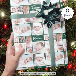 Papier Cadeau Green Christmas 8 Photo Collage personnalisé