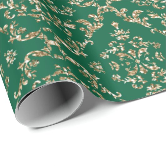 Papier Cadeau Green Christmas Holiday Gold Parties scintillant D (Coin rond)