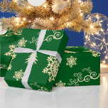 Papier Cadeau Green Christmas Wrap with Cream Snowflakes<br><div class="desc">A festive pattern of cream swirls,  snowflakes and Christmas trees scattered over a seasonal green background to give your gift wrapping a vibrant and colorful look for the holidays this year.</div>