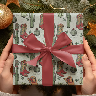 Papier Cadeau Green Country Cowboy Howdy Noël