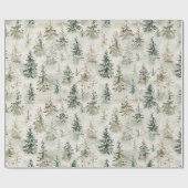 Papier Cadeau Green Cream Pine Trees Christmas (Plat)