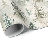 Papier Cadeau Green Cream Pine Trees Christmas (Coin rond)