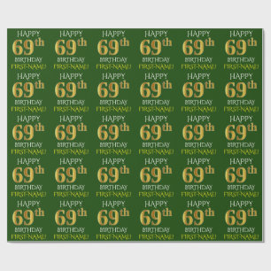 Papier Cadeau Green, Faux Gold "HEUREUX 69e ANNIVERSAIRE"