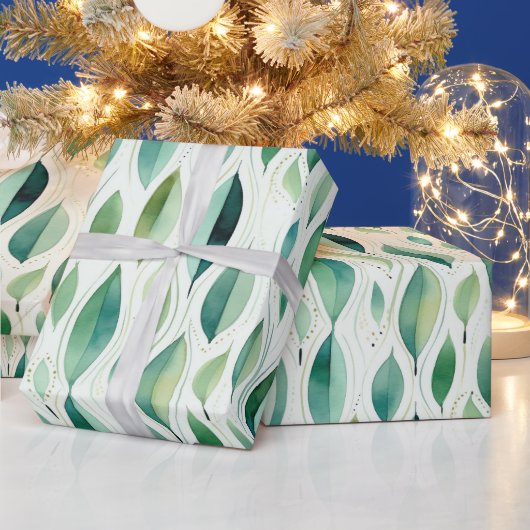 Papier Cadeau Green Glam Gold Feuilles Abstrait (Vacances)