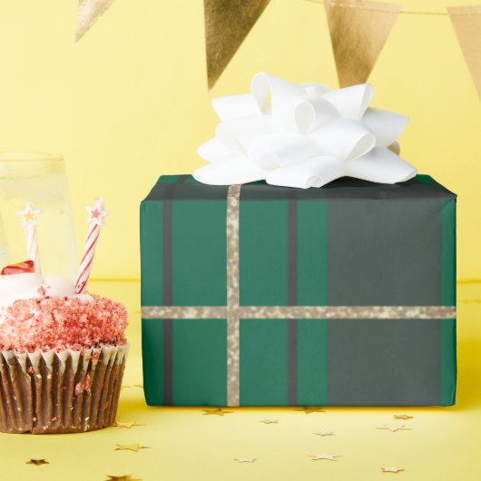 Papier Cadeau Green Gold Festive Geometric Plaid Christmas Wrapp (Fête d'anniversaire)