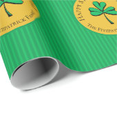 Papier Cadeau Green & Gold Happy St Patrick's Day Green Striped (Coin rond)