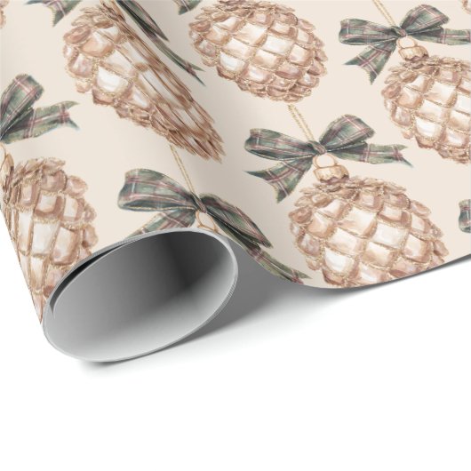 Papier Cadeau Green Gold Pineapples with Bows Christmas (Coin rond)