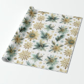 Papier Cadeau Green Gold Snowflake Holiday Luxe Aquarelle (Déroulé)