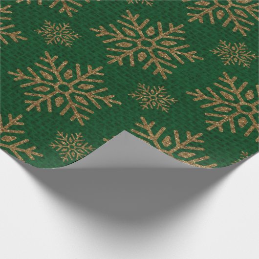 Papier Cadeau Green Gold Snowflakes Arrière - plan rustique (Coin)