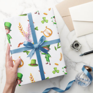 Papier Cadeau Green Golden Irish Leprechaun St Patrick's Day