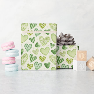 Papier Cadeau Green Hearts Pattern Wrapping Paper Roll