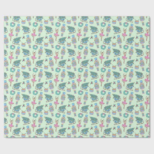 Papier Cadeau Green Holiday Nutcracker Ballerina Pattern (Plat)