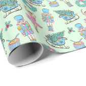 Papier Cadeau Green Holiday Nutcracker Ballerina Pattern (Coin rond)