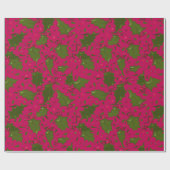 Papier Cadeau Green Holly à Noël rose vif (Plat)