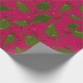 Papier Cadeau Green Holly à Noël rose vif (Coin)