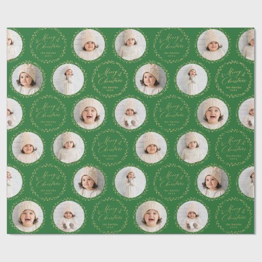 Papier Cadeau Green Modern Script Merry Christmas Family 6 photo (Plat)